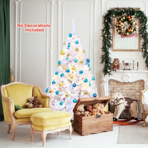 TOPBUY  6Ft Christmas Pine Tree Hinged Artificial Decoration W/ 1000 Tips & Metal Stand In White