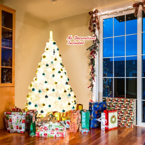 Topbuy 6ft White Christmas Pine Tree Hinged Artificial Decoration w/ 1000 Tips & Metal Stand