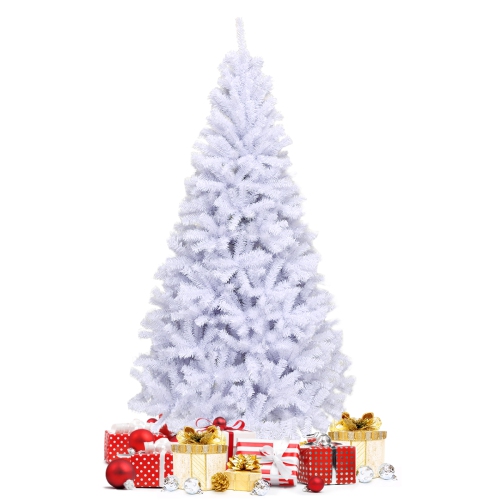 Topbuy 6ft White Christmas Pine Tree Hinged Artificial Decoration w/ 1000 Tips & Metal Stand