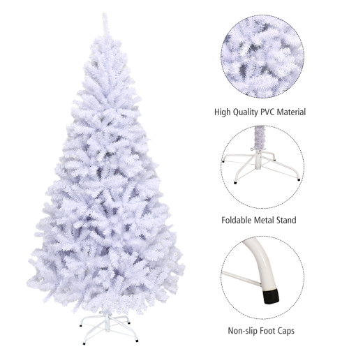Topbuy 6ft White Christmas Pine Tree Hinged Artificial Decoration w/ 1000 Tips & Metal Stand