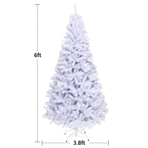 Topbuy 6ft White Christmas Pine Tree Hinged Artificial Decoration w/ 1000 Tips & Metal Stand