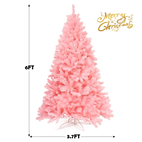 Topbuy 6Ft Artificial Christmas Tree Hinged Spruce Full Tree with Metal Stand Pink
