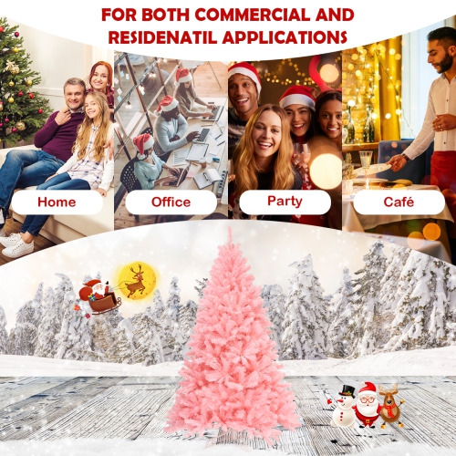 Topbuy 6Ft Artificial Christmas Tree Hinged Spruce Full Tree with Metal Stand Pink