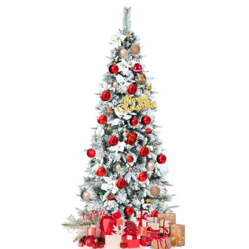 TOPBUY  6Ft Slim Pencil Tree Hinged Artificial Christmas Tree W/471 Branches Tips