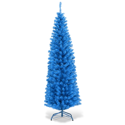 Topbuy 6FT Blue Tinsel Artificial Pencil Christmas Tree W/ Sturdy Metal Stand Seasonal Holiday Decoration for Home, Party