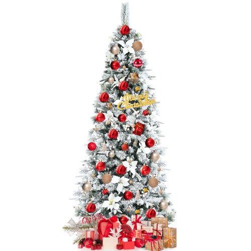 TOPBUY  7Ftslim Pencil Tree Hinged Artificial Christmas Tree W/627 Branches Tips