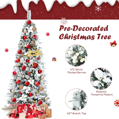 Topbuy 7FTSlim Pencil Tree Hinged Artificial Christmas Tree W/627 Branches Tips
