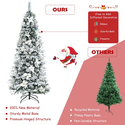 Topbuy 7FTSlim Pencil Tree Hinged Artificial Christmas Tree W/627 Branches Tips