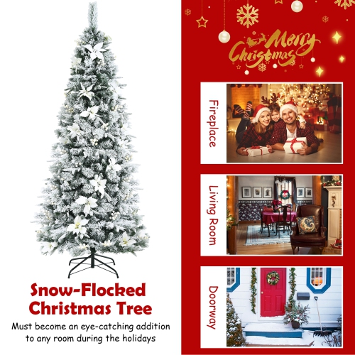 Topbuy 7FTSlim Pencil Tree Hinged Artificial Christmas Tree W/627 Branches Tips