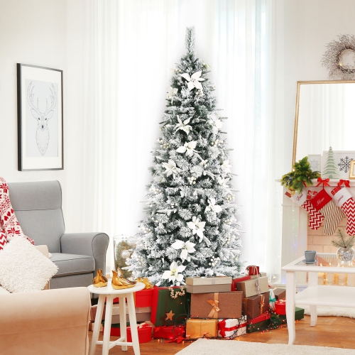 Topbuy 7FTSlim Pencil Tree Hinged Artificial Christmas Tree W/627 Branches Tips