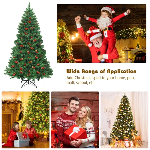 Topbuy 7.5FT Christmas Tree Pre-Lit Hinged Artificial Xmas Tree with Sturdy Metal Stand