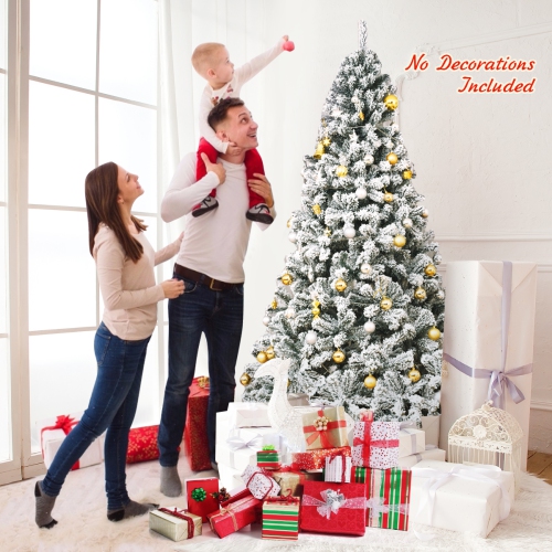 Topbuy 7.5' Hinged Artificial Christmas Tree Unlit w/ Metal Stand Premium Snow Flocked