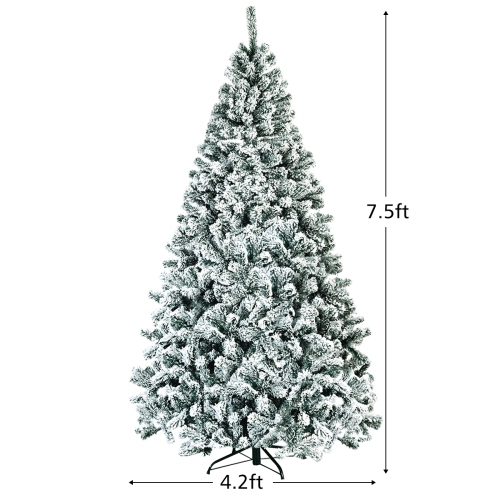 Topbuy 7.5' Hinged Artificial Christmas Tree Unlit w/ Metal Stand Premium Snow Flocked