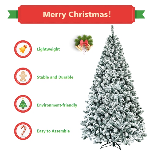 Topbuy 7.5' Hinged Artificial Christmas Tree Unlit w/ Metal Stand Premium Snow Flocked