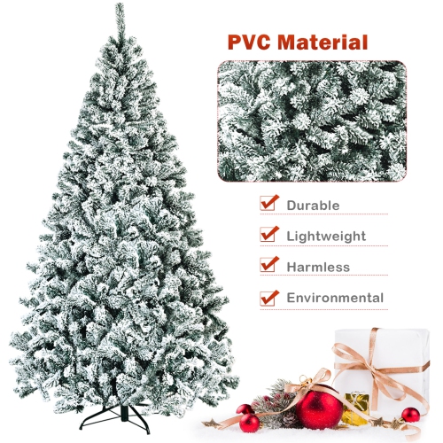 Topbuy 7.5' Hinged Artificial Christmas Tree Unlit w/ Metal Stand Premium Snow Flocked