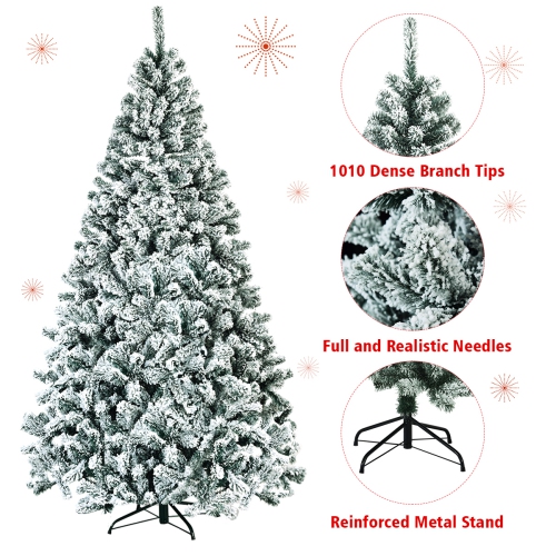 Topbuy 7.5' Hinged Artificial Christmas Tree Unlit w/ Metal Stand Premium Snow Flocked