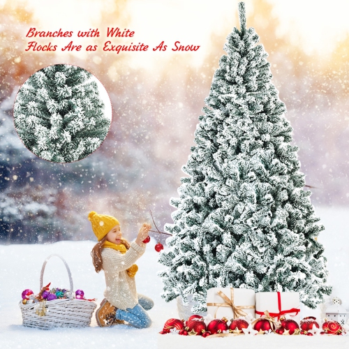 Topbuy 7.5' Hinged Artificial Christmas Tree Unlit w/ Metal Stand Premium Snow Flocked