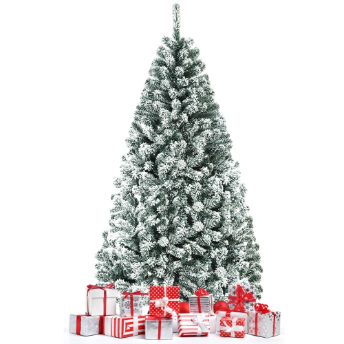 TOPBUY  6' Hinged Artificial Christmas Tree Unlit W/ Metal Stand Premium Snow Flocked