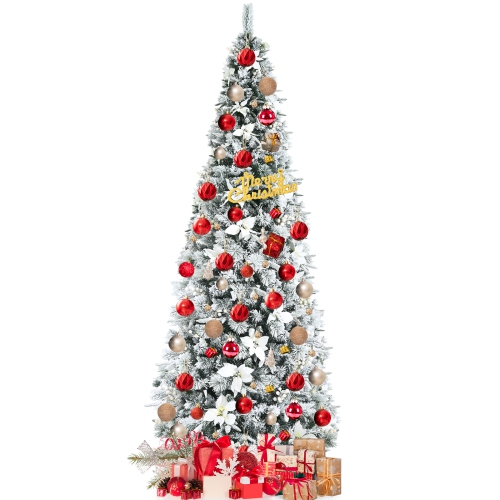 TOPBUY  8Ft Slim Pencil Tree Hinged Artificial Christmas Tree W/ 807 Branches Tips