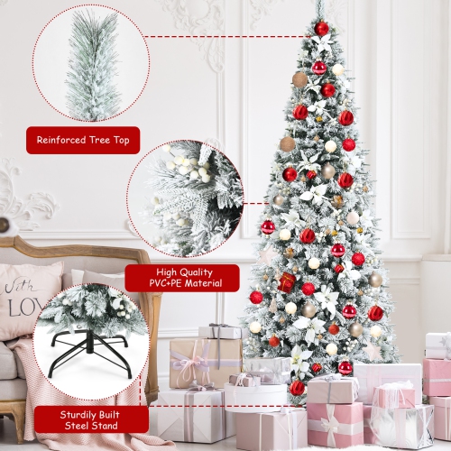 Topbuy 8FT Slim Pencil Tree Hinged Artificial Christmas Tree W/ 807 Branches Tips
