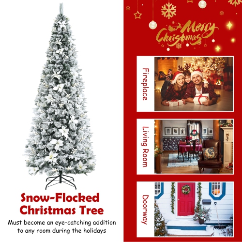 Topbuy 8FT Slim Pencil Tree Hinged Artificial Christmas Tree W/ 807 Branches Tips