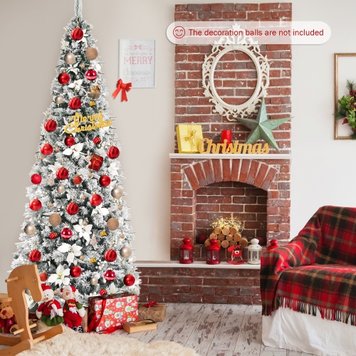 Topbuy 8FT Slim Pencil Tree Hinged Artificial Christmas Tree W/ 807 Branches Tips