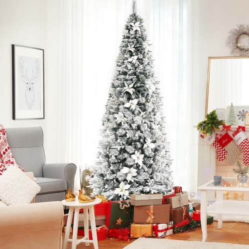 Topbuy 8FT Slim Pencil Tree Hinged Artificial Christmas Tree W/ 807 Branches Tips