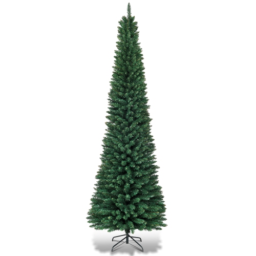 TOPBUY  7' Pencil Christmas Tree Pvc Artificial Slim Tree W/ Metal Stand Home Holiday Decor In Green