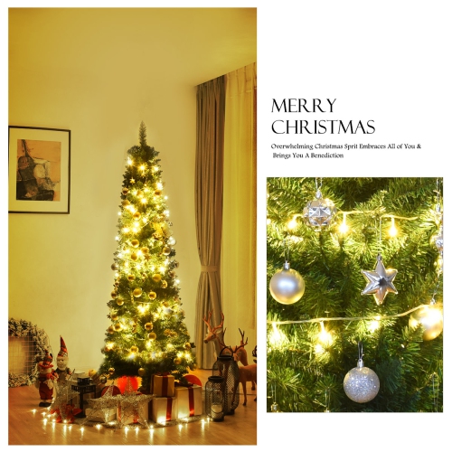 Topbuy 7' Pencil Christmas Tree PVC Artificial Slim Tree w/ Metal Stand Home Holiday Decor Green