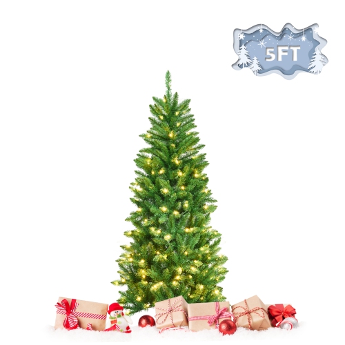 TOPBUY  5Ft/6Ft/7Ft Pre-Lit Hinged Artificial Pencil Fir Christmas Tree With Ul-Listed Lights