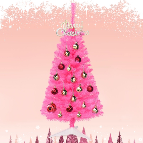 Topbuy 3FT Pink Artificial Christmas Tree Mini Christmas Decoration Tree with Plastic Stand