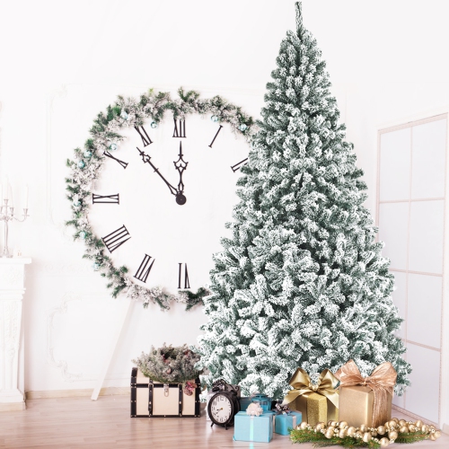 Topbuy 9ft Snow Flocked Christmas Tree 1498 Premium Hinged Tips Artificial Unlit Tree