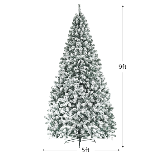 Topbuy 9ft Snow Flocked Christmas Tree 1498 Premium Hinged Tips Artificial Unlit Tree