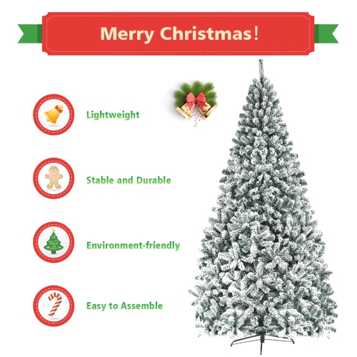 Topbuy 9ft Snow Flocked Christmas Tree 1498 Premium Hinged Tips Artificial Unlit Tree