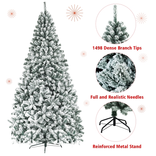 Topbuy 9ft Snow Flocked Christmas Tree 1498 Premium Hinged Tips Artificial Unlit Tree