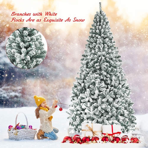 Topbuy 9ft Snow Flocked Christmas Tree 1498 Premium Hinged Tips Artificial Unlit Tree