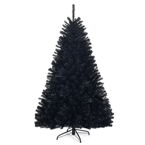 Topbuy 6Ft Artificial Christmas Tree Halloween Hinged Spruce Full Tree with Metal Stand Black