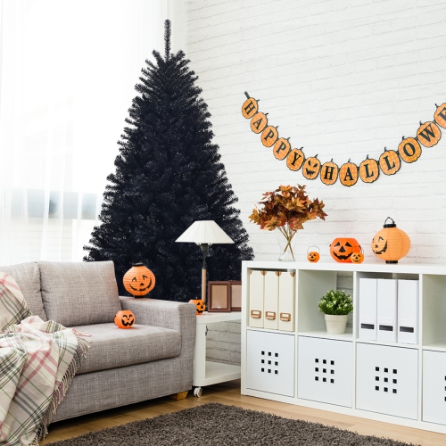 Topbuy 6Ft Artificial Christmas Tree Halloween Hinged Spruce Full Tree with Metal Stand Black