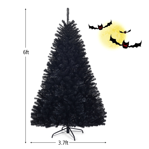 Topbuy 6Ft Artificial Christmas Tree Halloween Hinged Spruce Full Tree with Metal Stand Black
