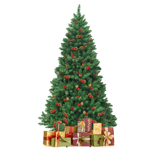 TOPBUY  6.5 Ft Pre-Lit Hinged Christmas Tree With 450 Led Lights & Pine Cones Berries In Red