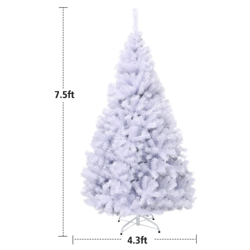 Topbuy 7.5ft White Christmas Pine Tree Hinged Artificial Decoration w/ 1346 Tips & Metal Stand