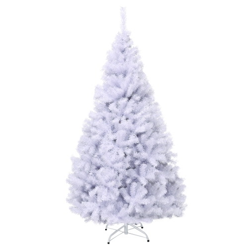 Topbuy 7.5ft White Christmas Pine Tree Hinged Artificial Decoration w/ 1346 Tips & Metal Stand
