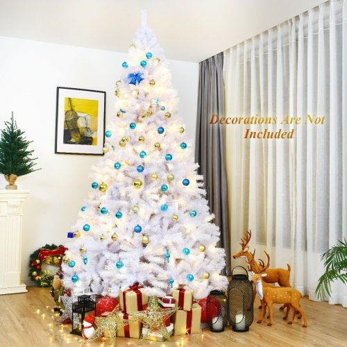 Topbuy 9ft White Christmas Pine Tree Hinged Artificial Decoration w/ 2132 Tips & Metal Stand