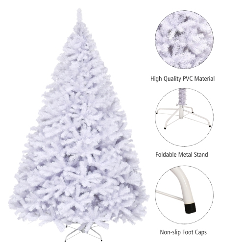 Topbuy 9ft White Christmas Pine Tree Hinged Artificial Decoration w/ 2132 Tips & Metal Stand
