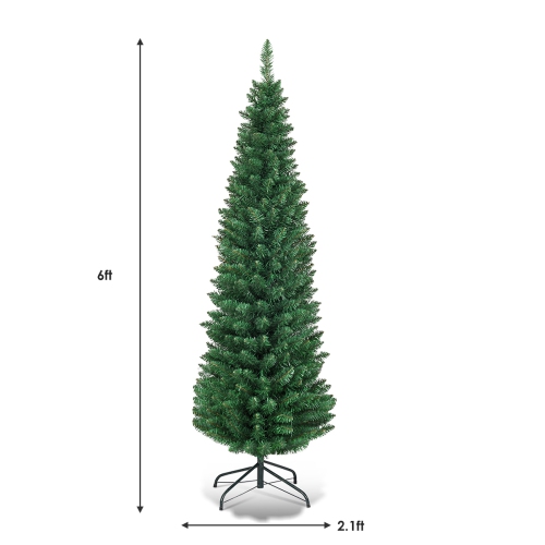 Topbuy 6' Green Slim PVC Artificial Christmas Tree Home Holiday Decor