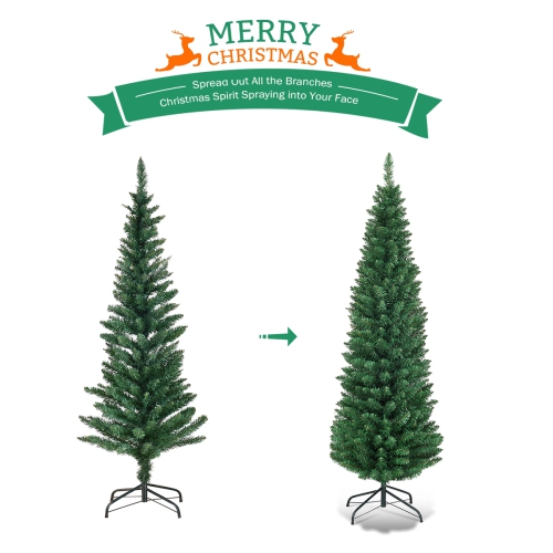 Topbuy 6' Green Slim PVC Artificial Christmas Tree Home Holiday Decor