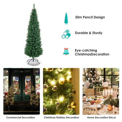 Topbuy 6' Green Slim PVC Artificial Christmas Tree Home Holiday Decor
