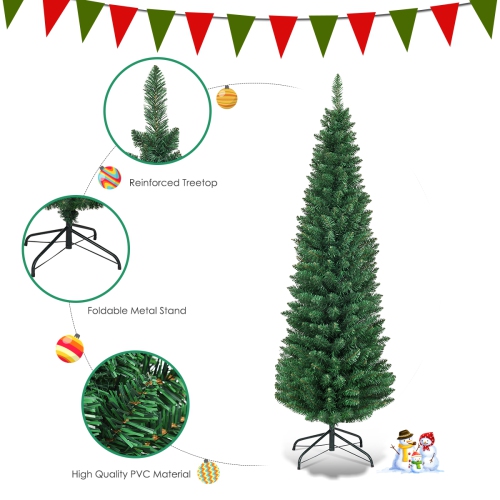 Topbuy 6' Green Slim PVC Artificial Christmas Tree Home Holiday Decor