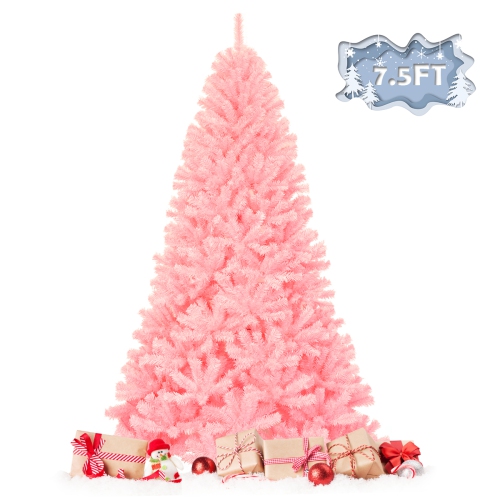 TOPBUY  7.5Ft Artificial Christmas Tree Hinged Spruce Full Tree With Metal Stand In Pink