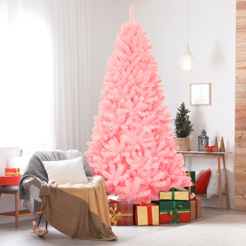 Topbuy 7.5Ft Artificial Christmas Tree Hinged Spruce Full Tree with Metal Stand Pink